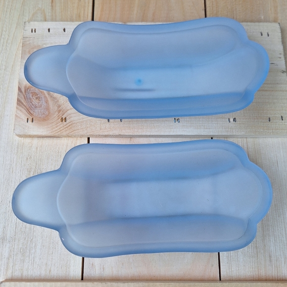 Blue Glass Banana Split Dishes Vintage Frosted Glass Dessert Set of 2 Dad Gifts - Picture 7 of 15